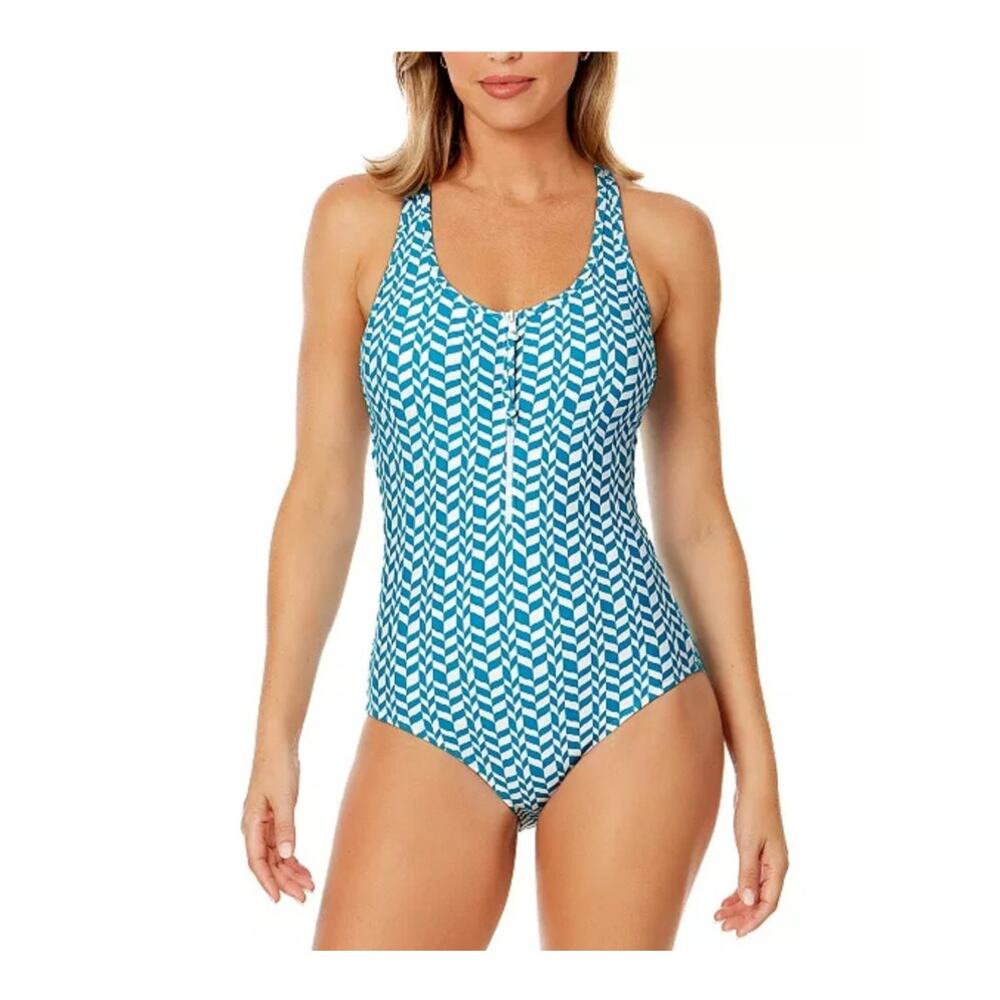 Anne Cole Scoop-Neck Zip-Front Racerback One-Piece Swimsuit, Women's Size 14
